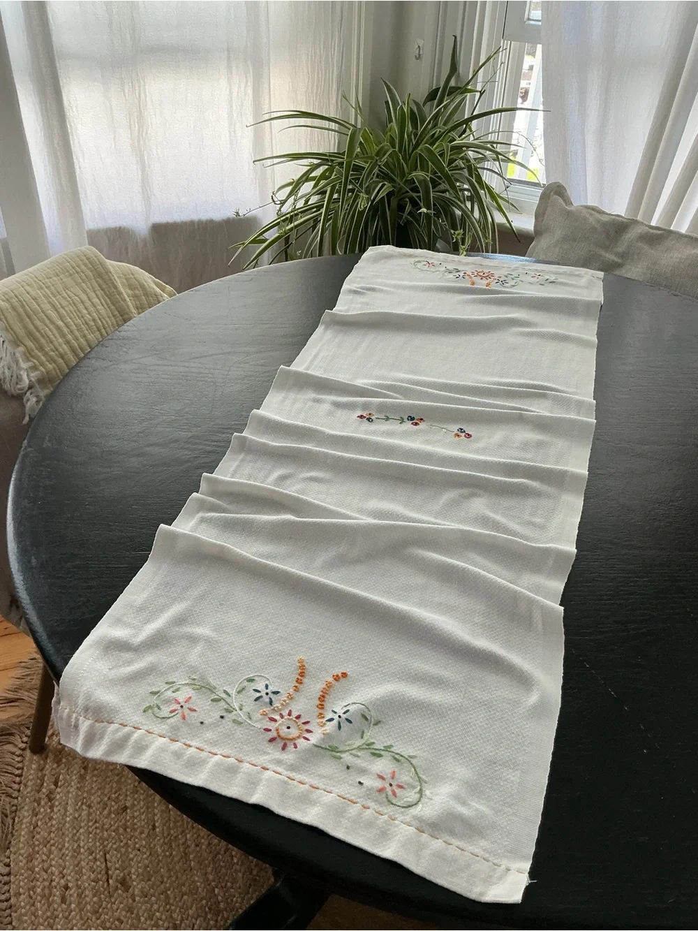 Vintage floral embroidered table runner
